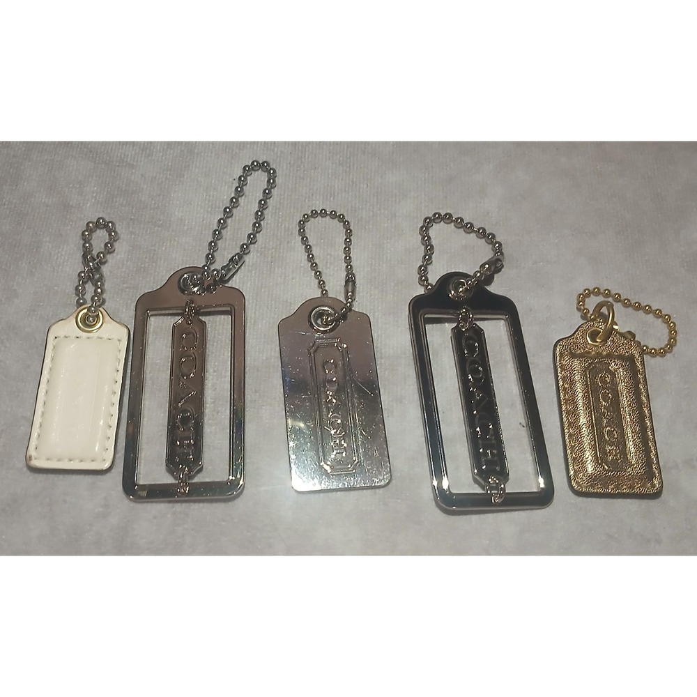 Coach Hangtag Lot of 5 Metal Leather Silver Gold White Replacement Bag Charms